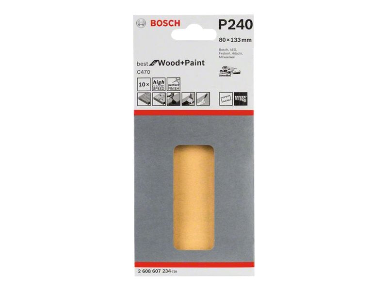Bosch Best for Wood and Paint C470 - Schleifpapier - für Holz, Farbe - rechteckig - Körnung: P240 - 80 mm x 133 mm (Packung mit 6)