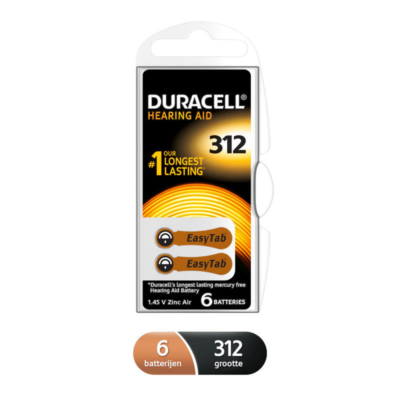 Duracell EasyTab 312 - Batterie 6 x PR41 - Zink-Luft