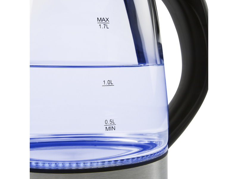 TriStar WK-3377 Glas Wasserkocher mit LED - 1,7 l - 2200 W - Schwarz - Edelstahl - Transparent - Glas - Kunststoff - Edelstahl - Wasserstandsanzeige - Drahtlos