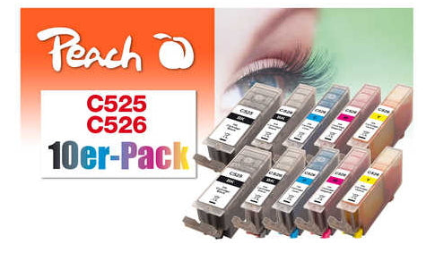 Peach C525/C526 - 10er-Pack - mit hoher Kapazität - Schwarz, Gelb, Cyan, Magenta, Photo schwarz - kompatibel - wiederaufbereitet - Tintenpatrone (Alternative zu: Canon PGI-525, Canon CLI-526)