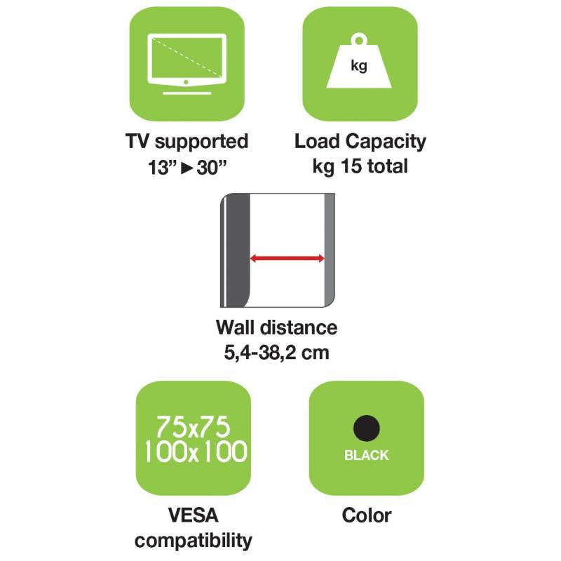 Techly Klammer - für LCD TV - Schwarz - Bildschirmgröße: 33-76.2 cm (13"-30")