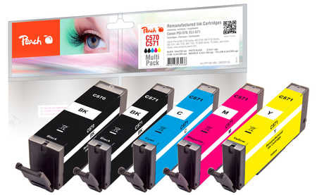 Peach Multi Pack - 5er-Pack - S - Schwarz, Gelb, Cyan, Magenta, Photo schwarz - kompatibel - wiederaufbereitet - Tintenpatrone (Alternative zu: Canon PGI-570, Canon CLI-571)