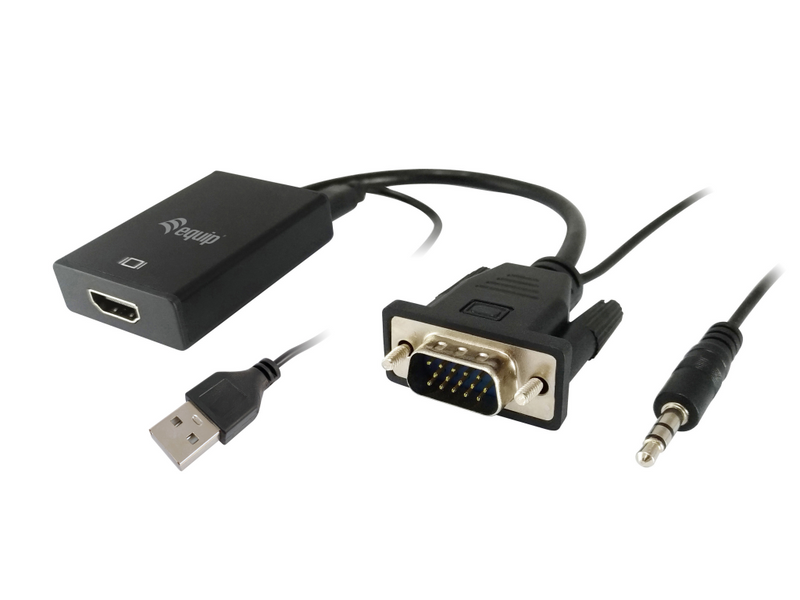 Equip Life - Videoadapter - HD-15 (VGA), Stereo Mini-Klinkenstecker, USB (nur Strom)