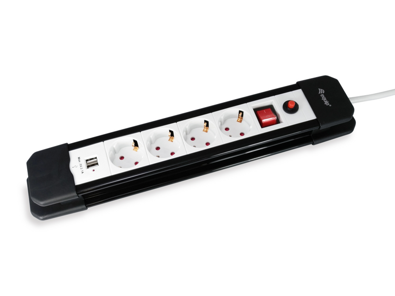 Equip Life - Version 1 - Steckdosenleiste - Wechselstrom 250 V - 3500 Watt - Eingabe, Eingang Typ F - Ausgangsanschlüsse: 4 (2 x USB, 4 x Stecker Typ F)