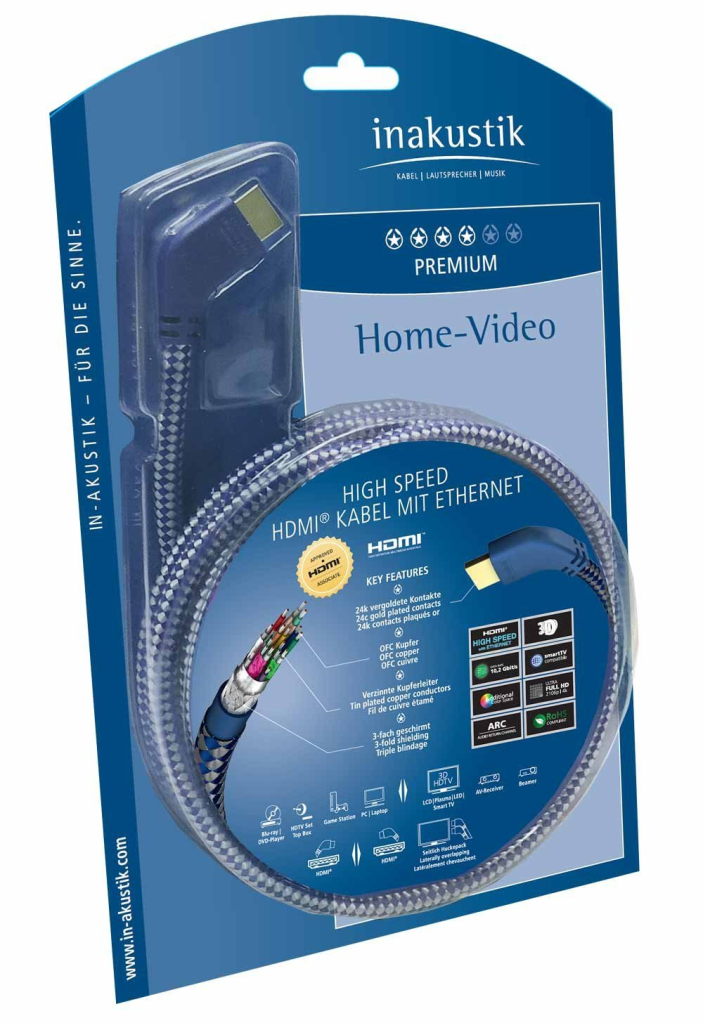 in-akustik 0042502 - 2 m - HDMI Typ A (Standard) - HDMI Typ A (Standard) - 3840 x 2160 Pixel - 3D - Blau - Silber
