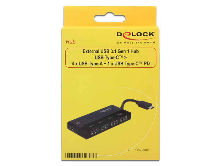 Delock External USB 3.1 Gen 1 Hub USB Type-C - Hub - 4 x USB 3.1 + 1 x USB-C (Stromdurchsatz)