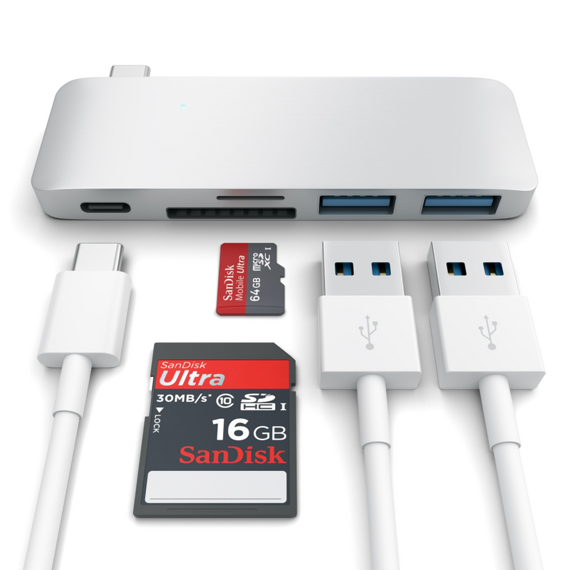 Satechi Type-C Pass Through USB Hub with USB-C Charging Port - Hub - 2 x SuperSpeed USB 3.0 + 1 x SuperSpeed USB 3.0 (laden)