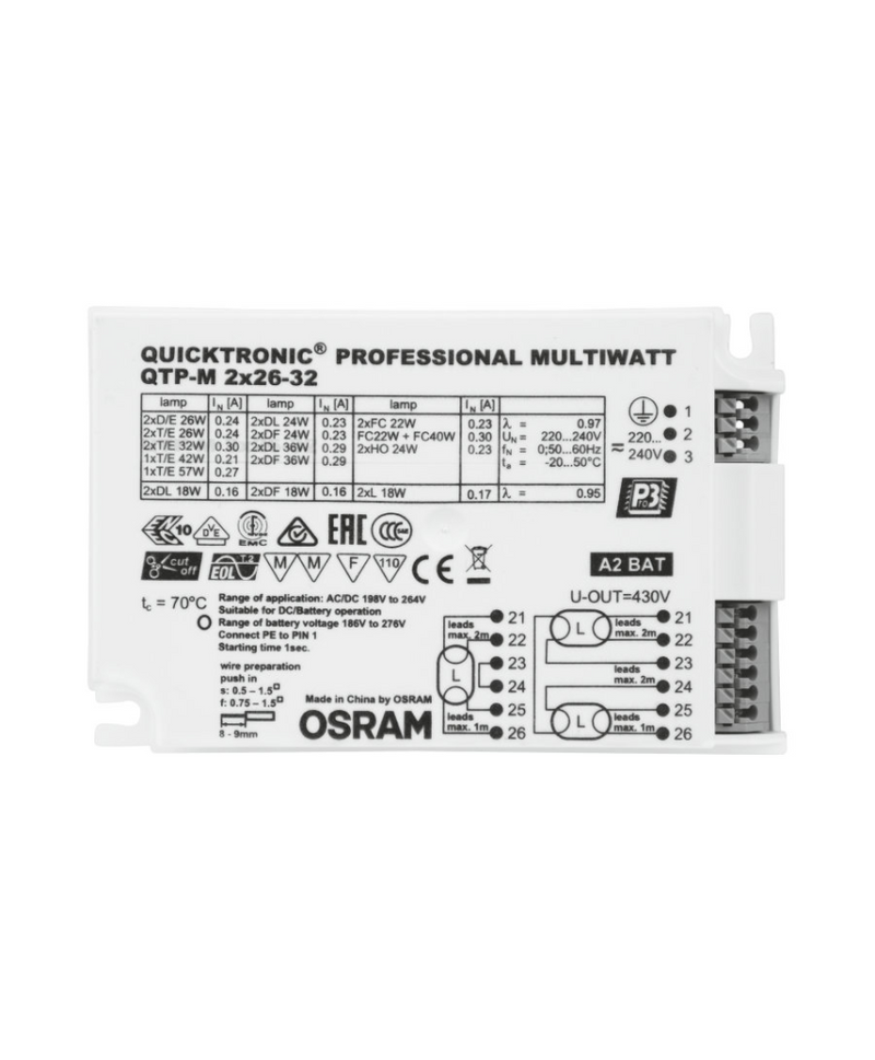 Osram QTP-M 2X26…32 - 50000 h - -20 - 50 °C - 198 - 264 V - 50/60 Hz - 25 A - 79 mm