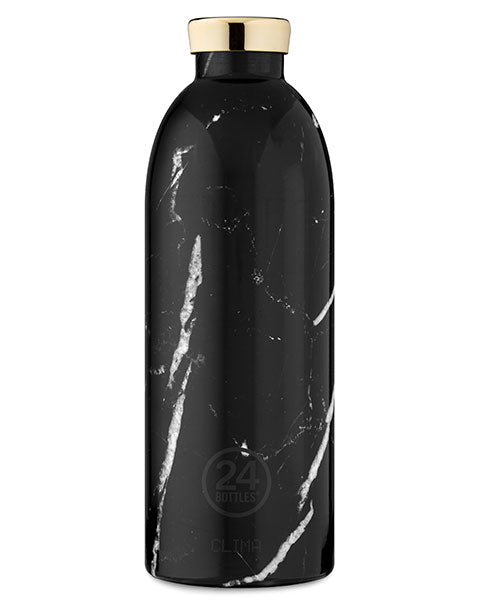 24Bottles Clima Bottle Black Marble - 0,85 l - Schwarz - Marmorfarbe - Federstahl - 12 h - 24 h - 8,4 cm