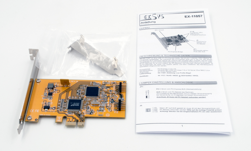 Exsys EX-11057 - PCIe - USB 2.0 - Taiwan - CE - FCC - 0,48 Gbit/s - 0 - 55 °C