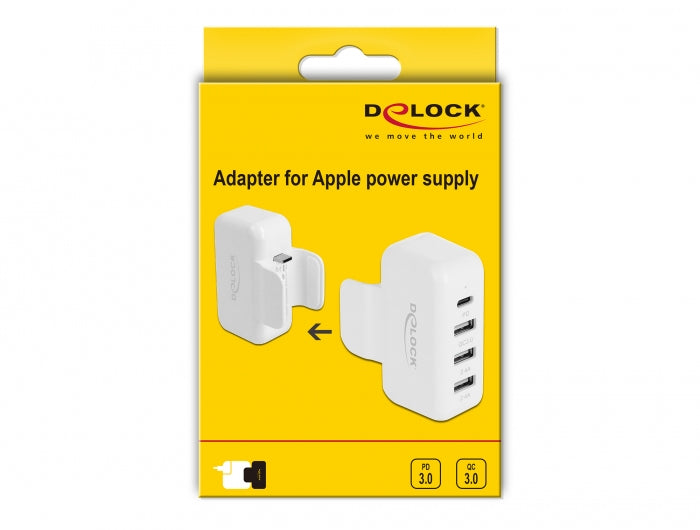 Delock Adapter for Apple power supply with PD and QC 3.0 - Netzteil - 2.4 A - PD 3.0, QC 3.0 - 4 Ausgabeanschlussstellen (USB, 2 x USB, USB-C)