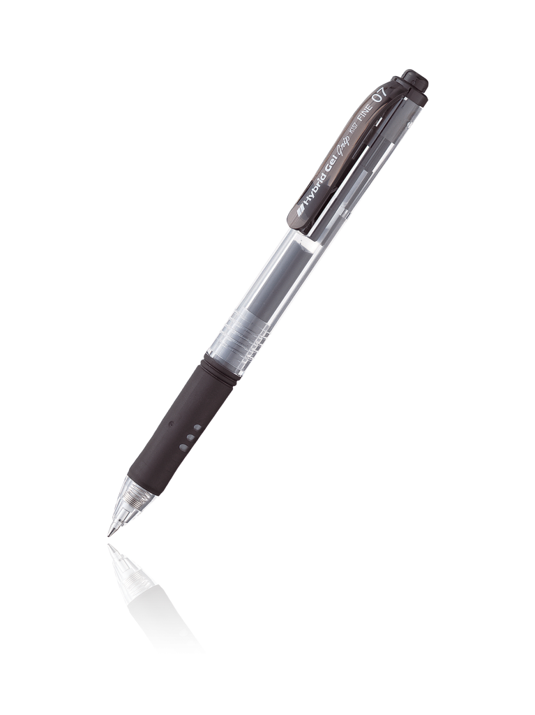 Pentel Hybrid Gel Grip - Ausziehbarer Gelschreiber - Schwarz - Schwarz - Transparent - Medium - 0,7 mm - Metall