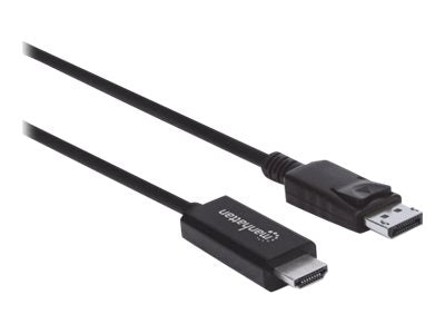 Manhattan DisplayPort 1.2 to HDMI Cable, 4K@60Hz, 3m, Male to Male, DP With Latch, Black, Not Bi-Directional, Three Year Warranty, Polybag