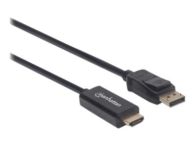 Manhattan DisplayPort 1.2 to HDMI Cable, 4K@60Hz, 1m, Male to Male, DP With Latch, Black, Not Bi-Directional, Three Year Warranty, Polybag
