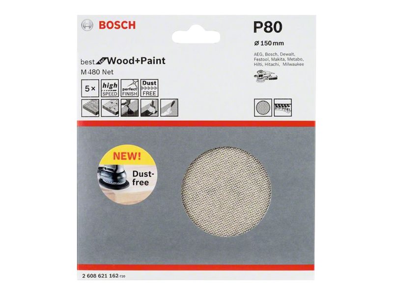Bosch Best for Wood and Paint M480 - Schleifpapier - für Holz, Farbe - rund - Körnung: P80 - 150 mm x 150 mm (Packung mit 5)