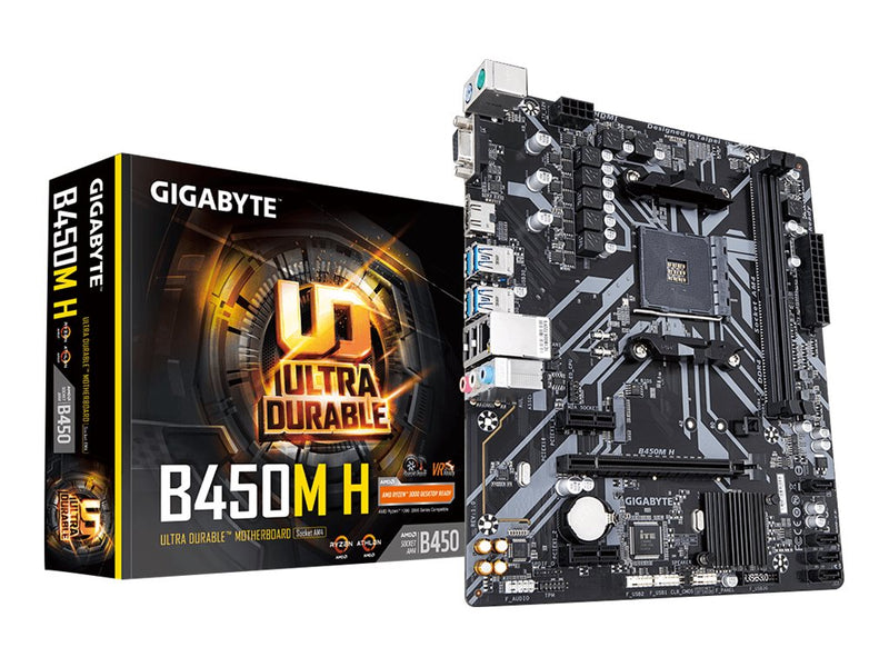 Gigabyte B450M H - 1.0 - Motherboard - micro ATX - Socket AM4 - AMD B450 Chipsatz - USB 3.1 Gen 1 - Gigabit LAN - Onboard-Grafik (CPU erforderlich)
