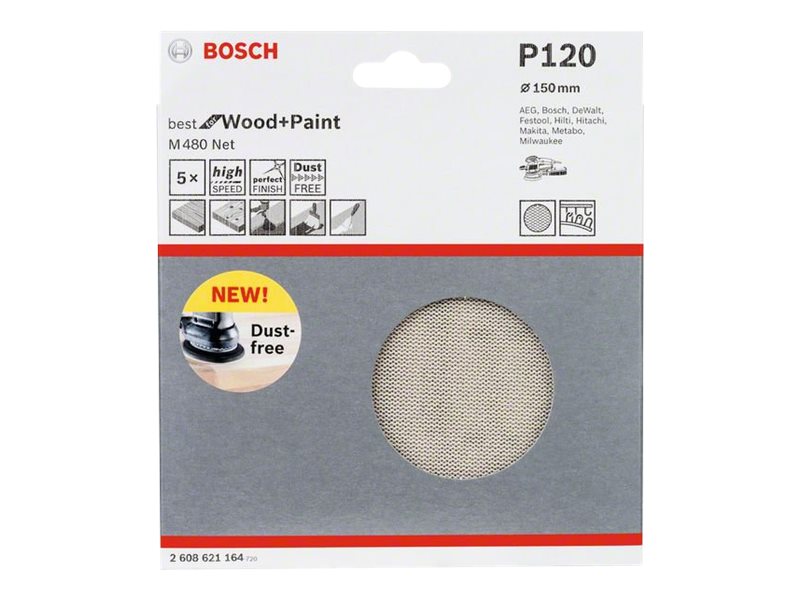 Bosch Best for Wood and Paint M480 - Schleifpapier - für Holz, Farbe - 150 mm - rund - Körnung: P120 (Packung mit 5)