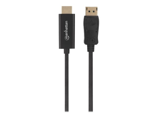 Manhattan DisplayPort 1.2 to HDMI Cable, 4K@60Hz, 1.8m, Male to Male, DP With Latch, Black, Not Bi-Directional, Three Year Warranty, Polybag