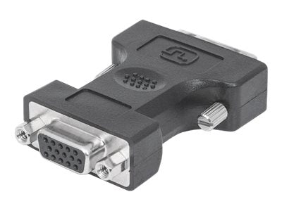 Manhattan DVI-I to VGA HD15 Adapter, Dual Link, Male to Female, Equivalent to Startech DVIVGAMFBK, Digital Video Adapter, Shielded, Compatible with DVD-D, Lifetime Warranty, Black, Polybag - Videoadapter - Dual Link - DVI-I (M)