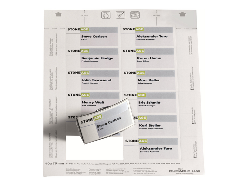 Durable Weiß - 40 x 75 mm - 150 g/m² - 240 Karte(n) (20 Bogen x 12)