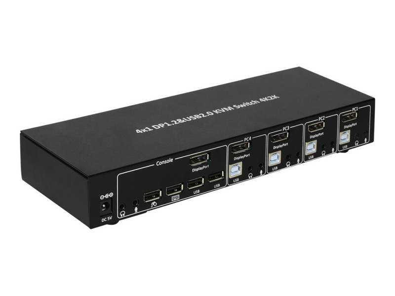 Techly 4 Port DisplayPort 1.2 KVM Switch with Hub and audio