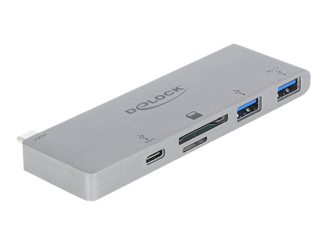 Delock 3 Port Hub and 2 Slot Card Reader for MacBook with PD 3.0 and retractable USB Type-C Connection - Hub - 2 x USB 3.2 Gen 1 + 1 x USB-C (Spannungsversorgung)