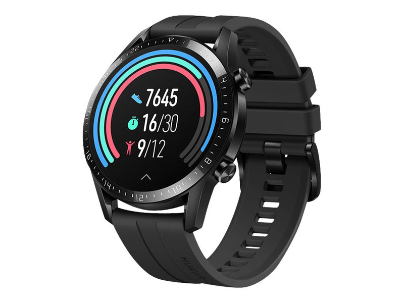 Huawei Watch GT 2 - Sport - 46 mm - schwarzes Edelstahl - intelligente Uhr mit Riemen - Flouroelastomer - mattschwarz - Handgelenkgröße: 140-210 mm - Anzeige 3.5 cm (1.39")