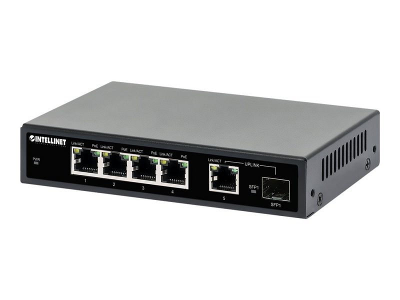 IC Intracom Intellinet - Switch - 4 x 10/100/1000 (PoE+) + 1 x Combo Gigabit SFP/RJ-45 (Uplink)
