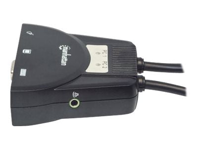 Manhattan KVM Switch Mini 2-Port, 2x USB-A, Cables included, Audio Support, Control 2x computers from one pc/mouse/screen, Black, Lifetime Warranty, Boxed