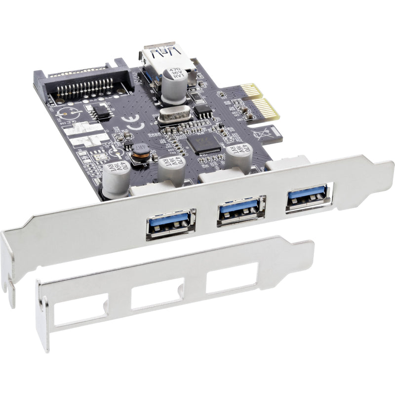 InLine 3+1 Port USB 3.0 Host Controller - USB-Adapter - PCIe 2.0 Low-Profile - USB 3.1 x 3 + USB 3.1 (intern)