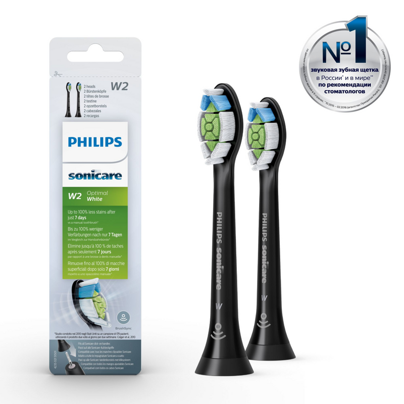 Philips Sonicare W2 Optimal White HX6062 Standard - Austausch-Bürstenkopf - für Zahnbürste - Schwarz (Packung mit 2)