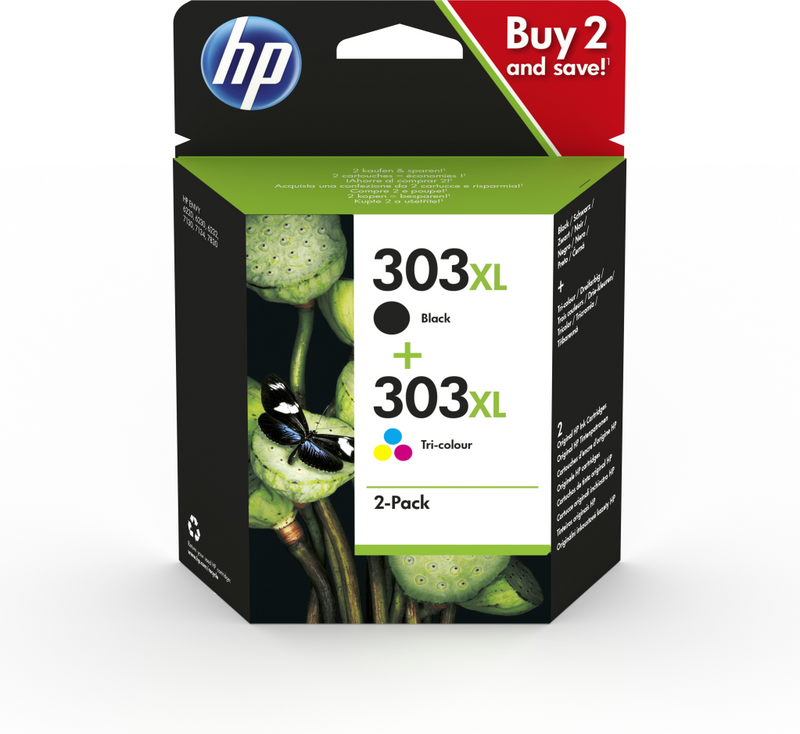 HP 303XL - 2er-Pack - Hohe Ergiebigkeit - Farbe (Cyan, Magenta, Gelb)