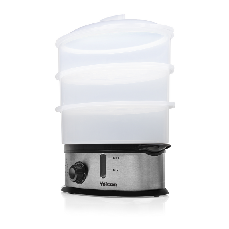 TriStar VS-3914 Dampfgarer BPA frei - 3 Korb/Körbe - Schwarz - Edelstahl - Durchscheinend - Arbeitsfläche - Drehregler - Vorderseite - 11 l