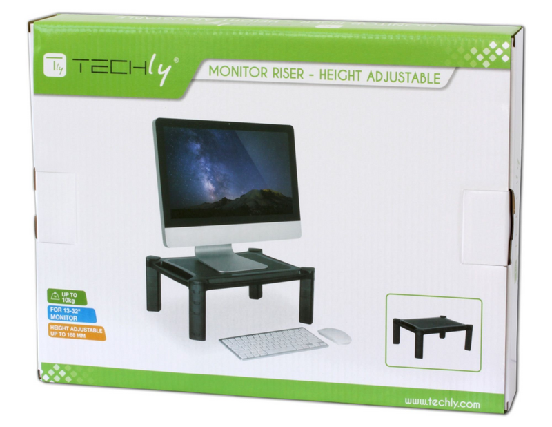 Techly Monitor Riser - Aufstellung - für Monitor / Notebook / Drucker - Kunststoff - Schwarz - Bildschirmgröße: 33-81.3 cm (13"-32")