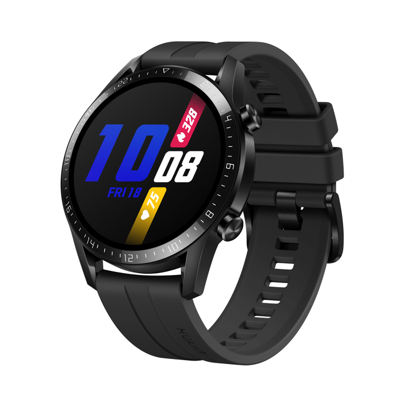 Huawei Watch GT 2 - Sport - 46 mm - schwarzes Edelstahl - intelligente Uhr mit Riemen - Flouroelastomer - mattschwarz - Handgelenkgröße: 140-210 mm - Anzeige 3.5 cm (1.39")