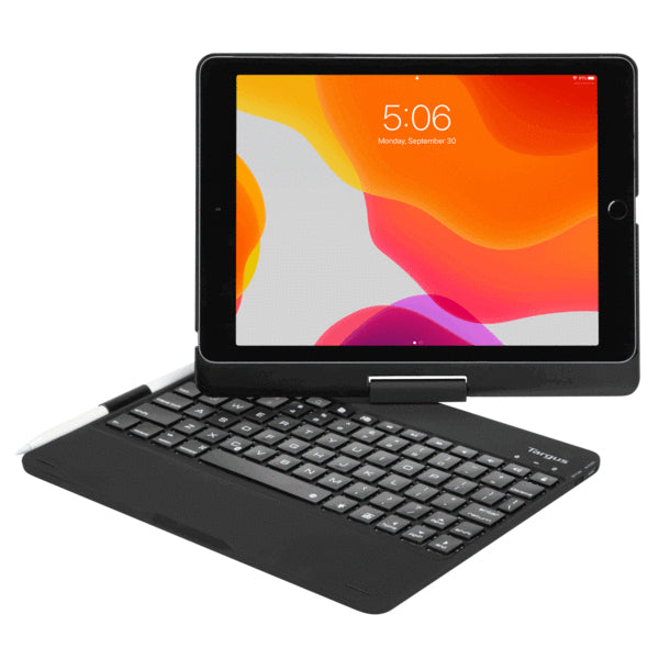 Targus VersaType - Tastatur und Foliohülle - hintergrundbeleuchtet - kabellos - Bluetooth 5.1 - QWERTY - USA - Schwarz Tastatur, Schwarz Gehäuse - B2B - für Apple 10.2-inch iPad; 10.5-inch iPad Air (3. Generation)