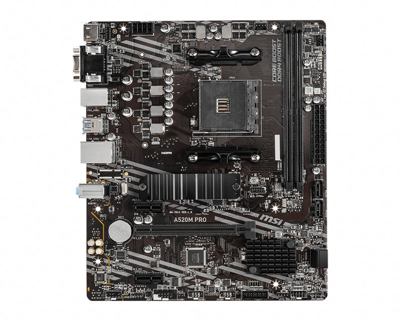 MSI A520M PRO - Motherboard - micro ATX - Socket AM4 - AMD A520 Chipsatz - USB 3.2 Gen 1 - Gigabit LAN - Onboard-Grafik (CPU erforderlich)