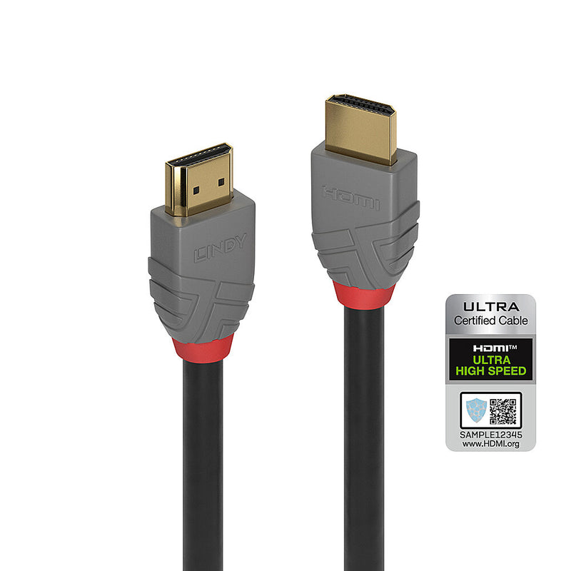 Lindy Anthra Line - Ultra High Speed - HDMI-Kabel mit Ethernet - HDMI männlich bis HDMI männlich - 1 m - Dreifachisolierung - Schwarz - rund, Dolby DTS-HD Master Audio-Unterstützung, Dolby TrueHD-Unterstützung, unterstützt 8K 120 Hz (7680 x 4320)