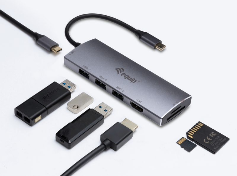 Equip USB-Hub USB-C St -> HDMI PD USB3.0 SD TF0 Bu 0.15cm sw - Digital/Daten
