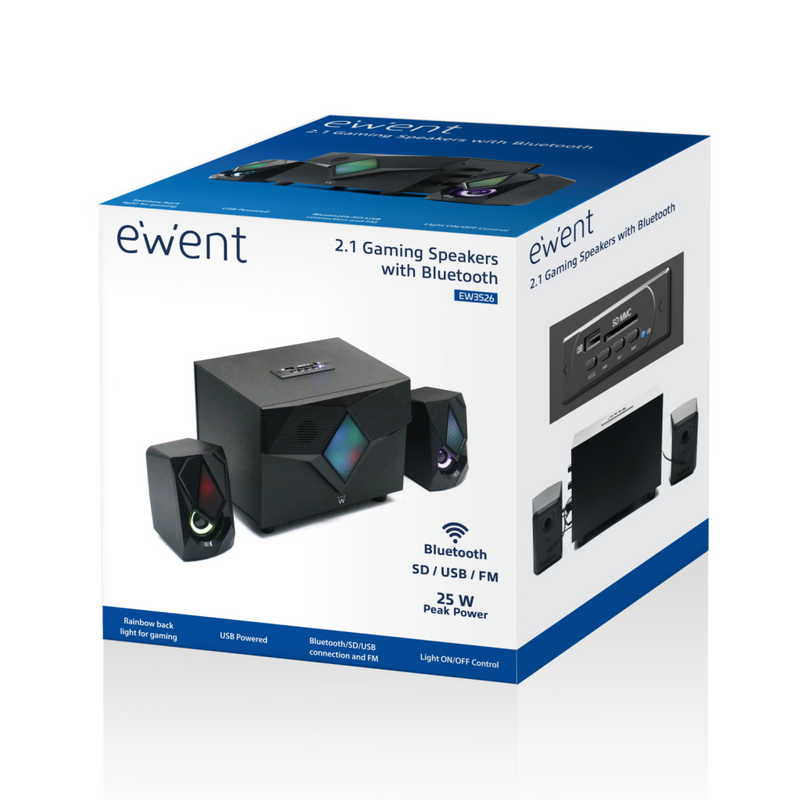 Eminent 2.1 Speakerset met verlichting Bluetooth FM radio en USB/SD/AUX