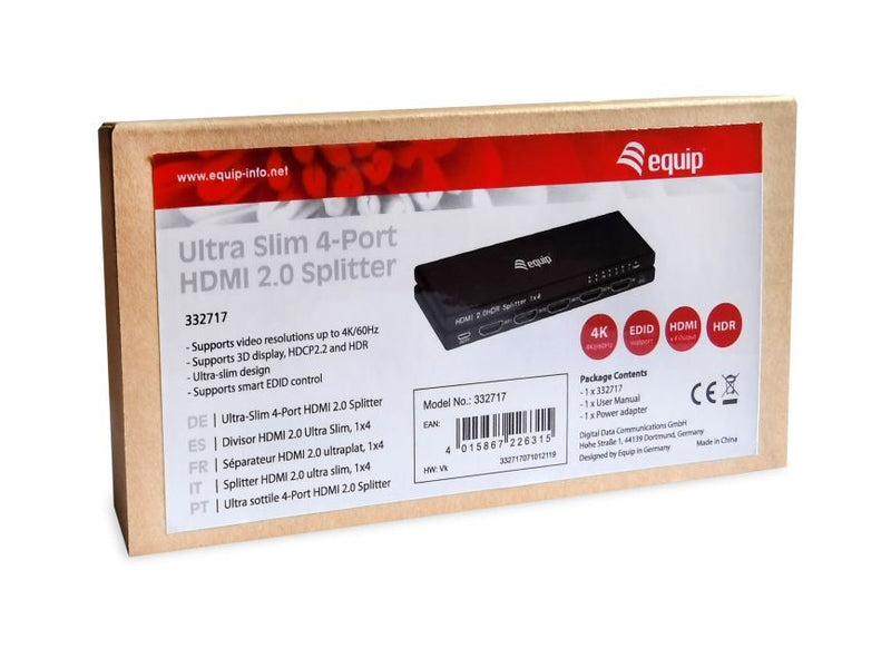 Equip HDMI Splitter 2.0 4 Port Ultra Slim 4K/60Hz schwarz - 4-Port
