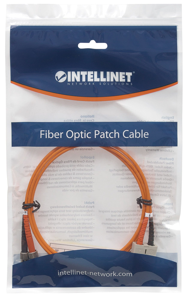 IC Intracom Intellinet Fiber Optic Patch Cable, OM2, ST/SC, 2m, Orange, Duplex, Multimode, 50/125 µm, LSZH, Fibre, Lifetime Warranty, Polybag - Netzwerkkabel - SC multi-mode (M)