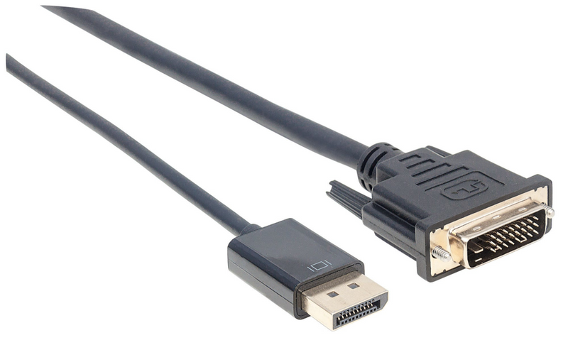 Manhattan DisplayPort 1.2a to DVI-D 24+1 Cable, 1080p@60Hz, 3m, Male to Male, Passive, Equivalent to Startech DP2DVIMM10, Compatible with DVD-D, Black, Three Year Warranty, Polybag - Adapterkabel - DisplayPort (M)
