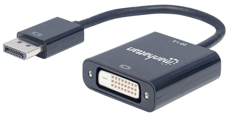Manhattan DisplayPort 1.2a to DVI-D 24+1 Adapter Cable, 1080p@60Hz, 23cm, Male to Female, Active, Equivalent to Startech DP2DVIS, Compatible with DVD-D, Black, Three Year Warranty, Polybag - Videoadapter - Dual Link - DisplayPort (M)