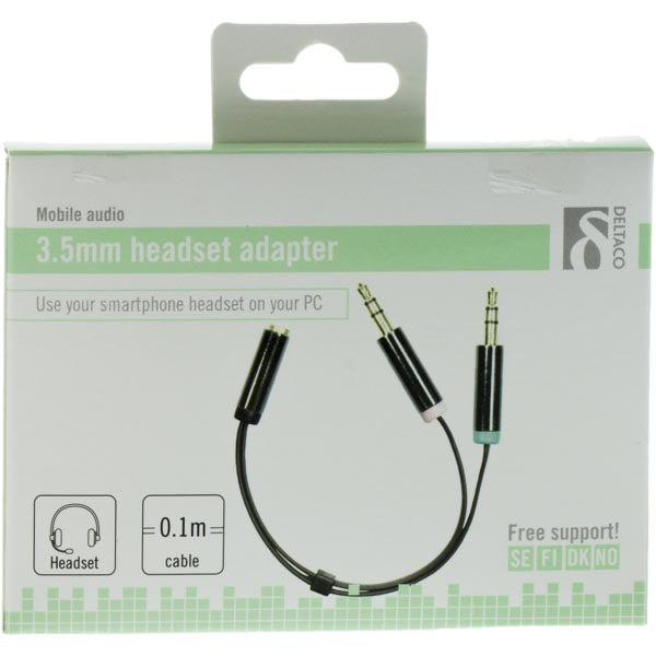 Deltaco Adapter PC-headset 2 x 3.5mm ha -> 1