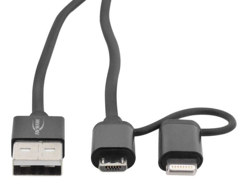 Ansmann 1700-0082 - 1,2 m - USB A - Micro-USB B/Lightning - Männlich/Männlich - 480 Mbit/s - Schwarz