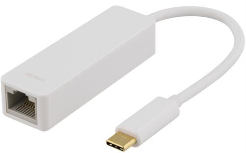 Deltaco Nätverksadapter USB 3.1 Typ C hane -> RJ-45 vit