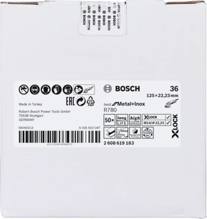 Bosch Best for Metal+Inox R780 - Polierscheibe - für Metall, Edelstahl - X-LOCK - M14 - rund - Körnung: 36 - 125 mm (Packung mit 50)