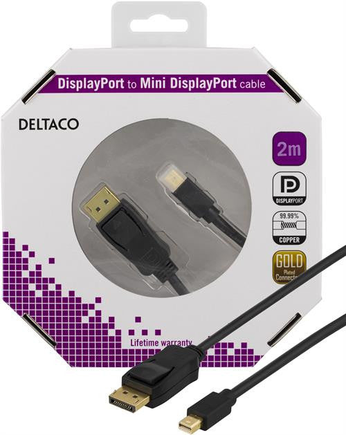 Deltaco Kbl DisplayPort -> MiniDP ha -ha 2m svart