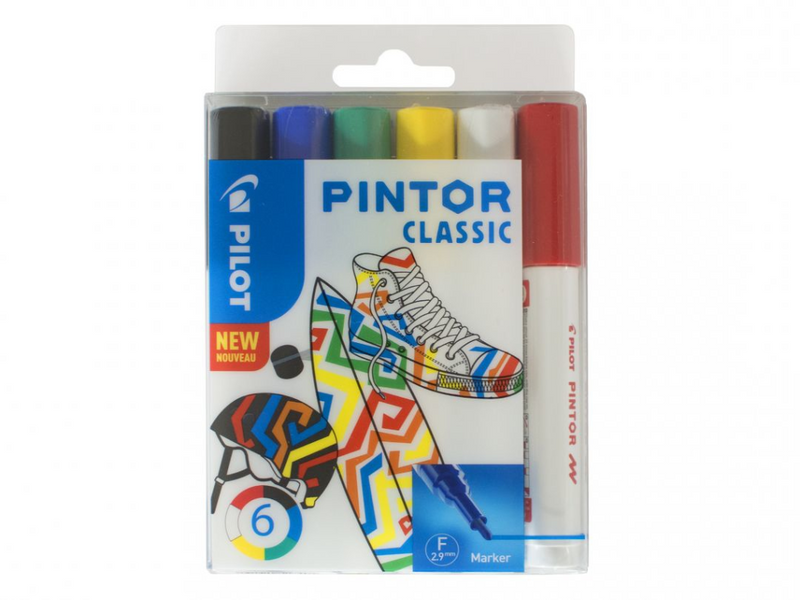 PILOT PEN Pilot Pintor Classic - 6 Stück(e) - Schwarz - Blau - Grün - Rot - Weiß - Gelb - Rundspitze - Gemischte Farben - Rund - 2,9 mm